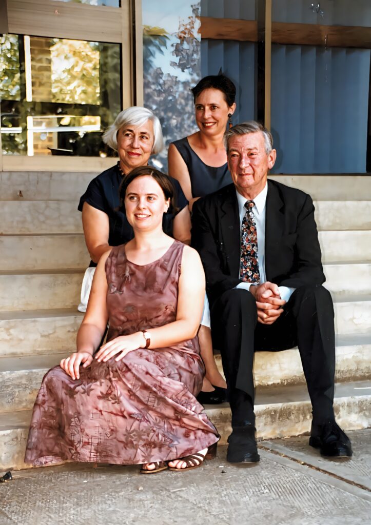 Dimity and her Mum, Anne, with her late Dad Pat and late sister Belinda in 1996. 