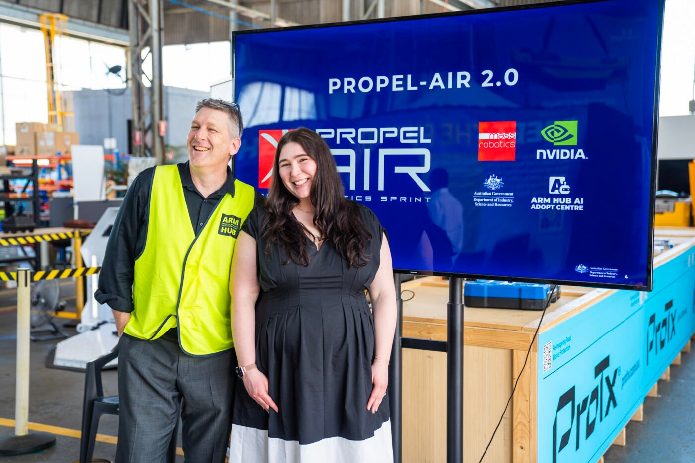 Mass Robotics Director of Growth Marita McGinn and Mike Woodcock from ArmHub