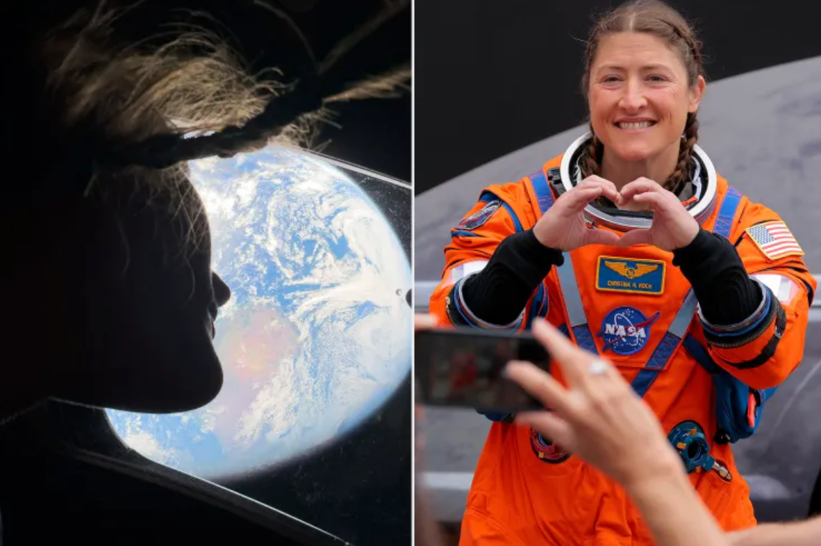 NASA astronaut Christina Koch gazes at Earth on April 2, 2026, taken with an iPhone 17 Pro Max. NASA