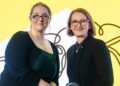 Dr Gunilla Burrowes (right) receives her Ada Lovelace Medal from 2025 winner Rebecca Cook